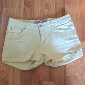 Yellow Jean Shorts with Distressed Hem